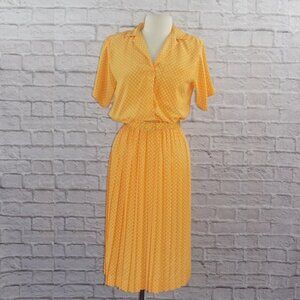 Vintage 80s Yellow Polka Dot Midi Dress